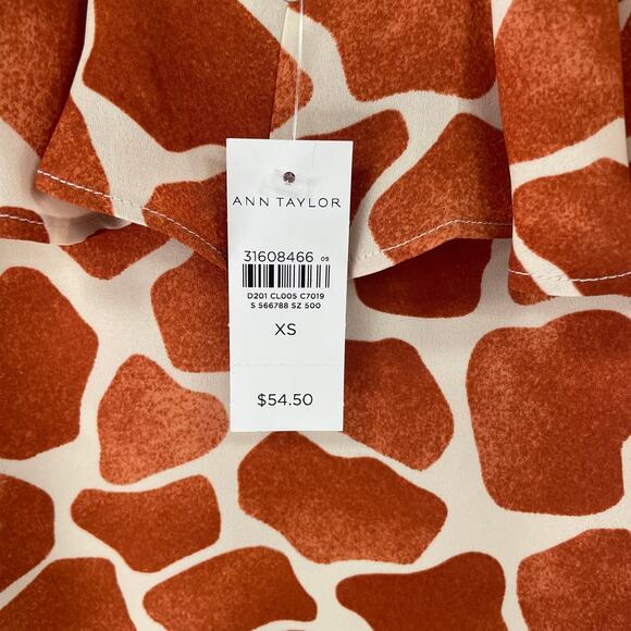 NWT Ann Taylor Orange Giraffe Print Ruffle Neck Shell Blouse Womens XS - Picture 6 of 8